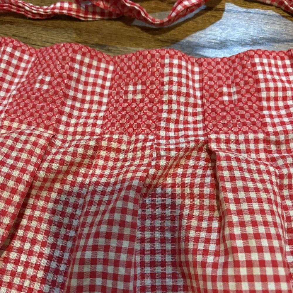 Vintage‎ Red & White Gingham Handmade Apron with Cross Stitch Design & Pocket